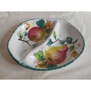 Vintage Italy Handpainted Fruit motif divided candy trinket nut dish Pear Apple